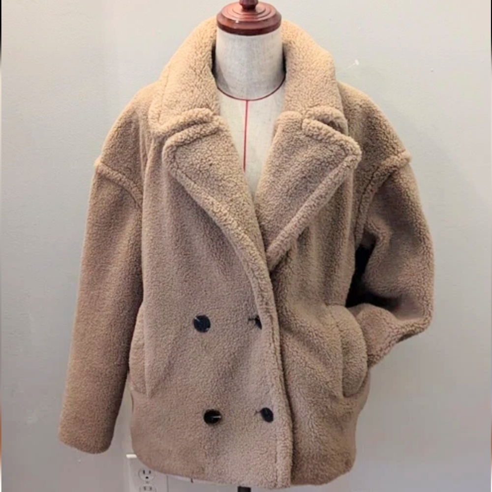 Like New! Teddy Coat Jacket Faux Shearling Double Breasted Fall Oversized